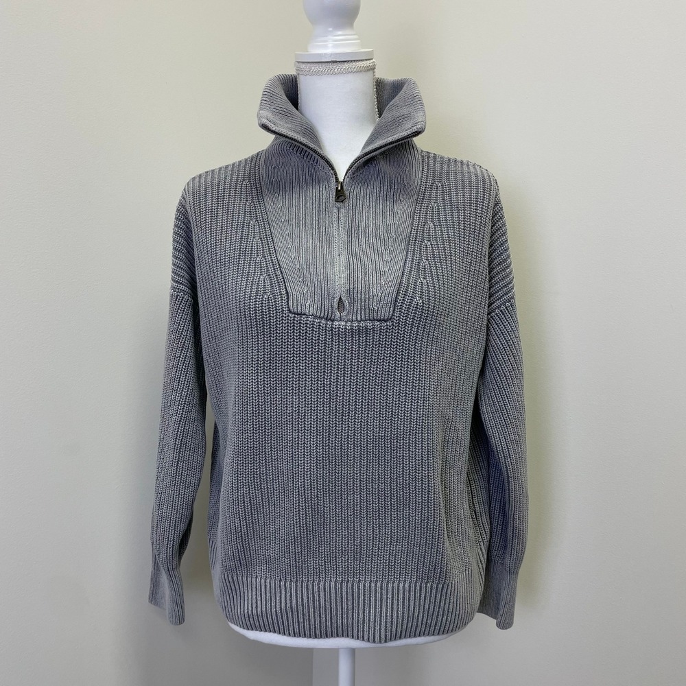 Faherty Mariner Chunky Knit Quarter Zip Mock Neck Sweater Large  Cotton
